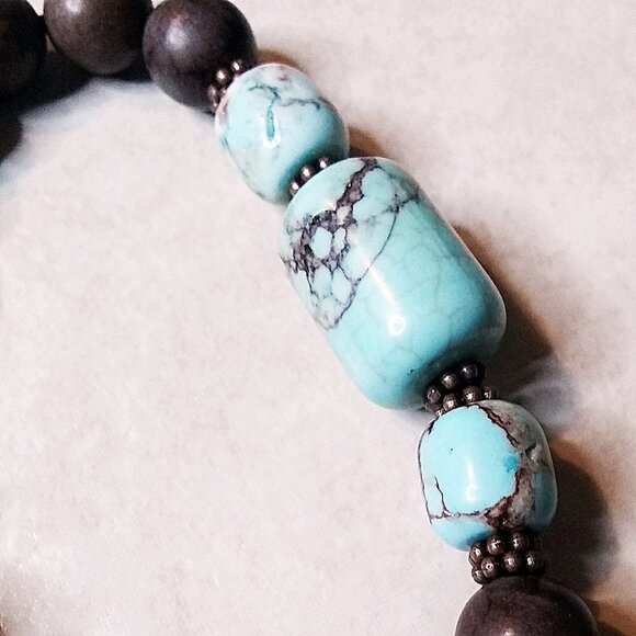 Boho & Southwest Influenced Flair! Earth Colors! Turquoise + Brown Howlite 7" - Picture 6 of 7